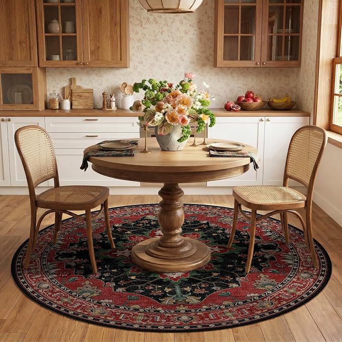 RELEANY Area Rugs Round 6ft Washable Non-Slip, Floral Vintage Distress - Image 2