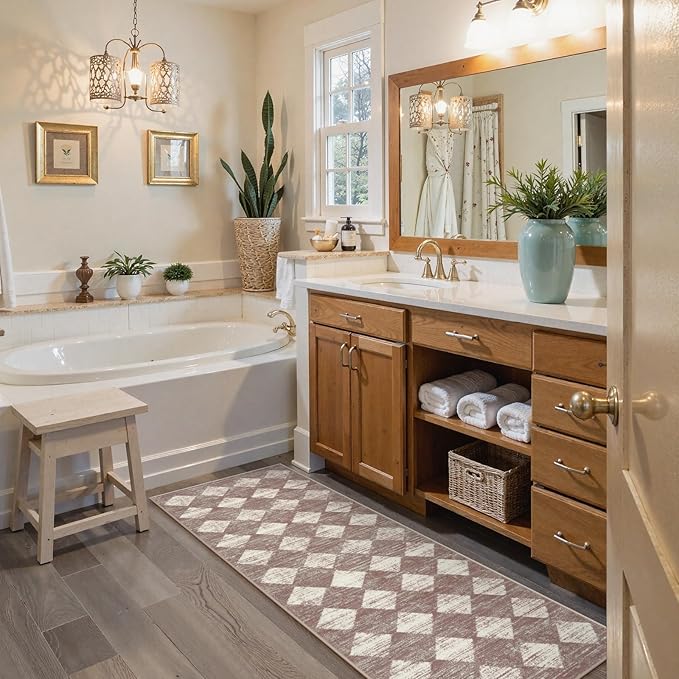 Lahome Zelie Trellis 2x7 Washable Kitchen Bathroom Runner Rug, Non Skid Runners - Image 4