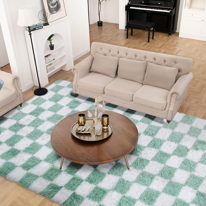 Super Soft Rug for Bedroom, 5x7 ft Sage Green and White Area Rug Classic - Image 2