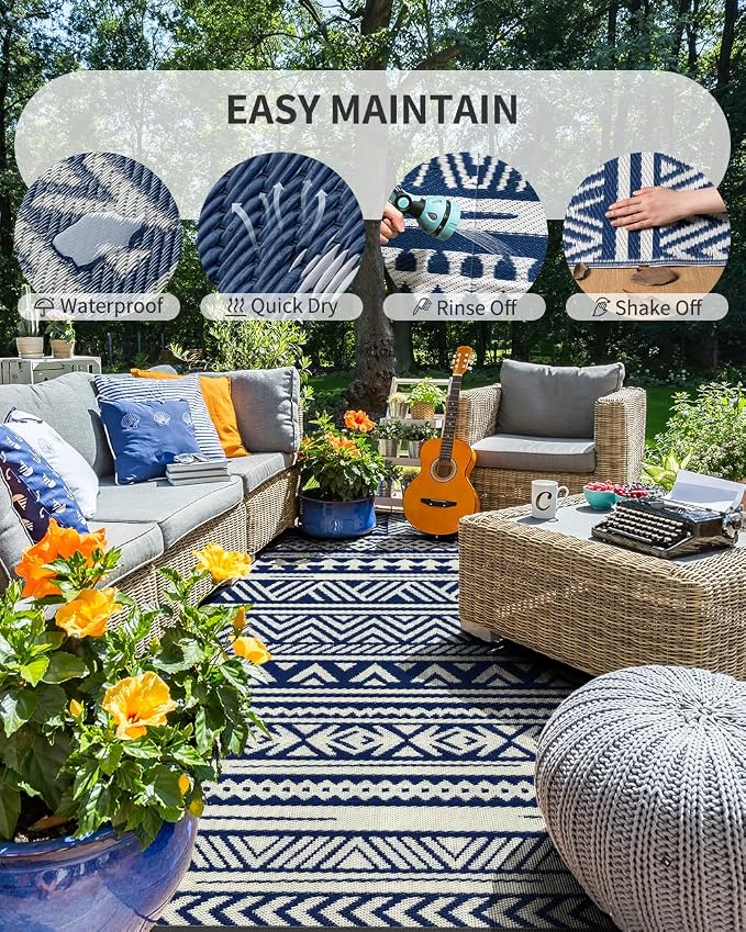 MontVoo Outdoor Rug Carpet Waterproof 6x9 Outdoor Patio Rug Mat Reverisble - Image 2