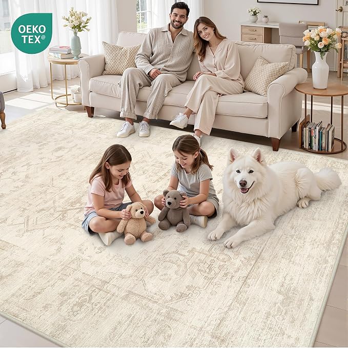 10x12 Area Rug for Living Room: Vintage Boho Neutral Washable Rug Indoor Soft - Image 7