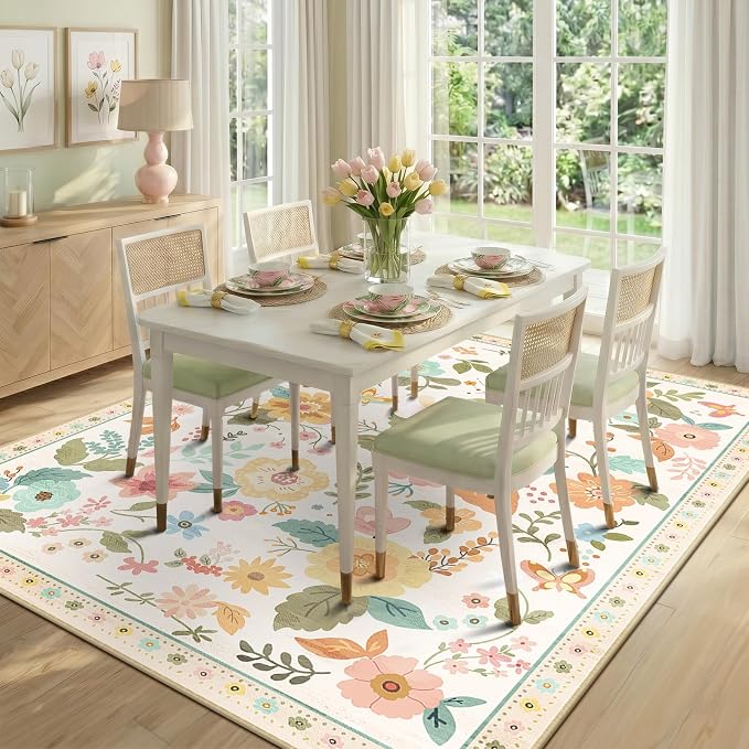 RELEANY Floral 9x12 Area Rugs Washable Print Boho Cute Carpet Non Slip Flower - Image 8