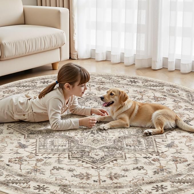 8ft Round Vintage Living Room Area Rug - Image 6