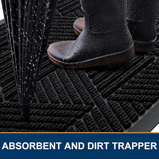 Smiry Front Door Mat Outside Entrance, Heavy Duty Sturdy Natural Rubber Doormat - Image 3