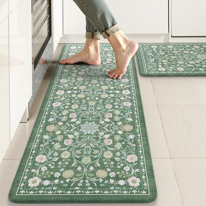 KIMODE Comfort Kitchen Mats for Floor Cushioned Anti Fatigue, Farmhouse Floral by StayinComfortCookwithJoy