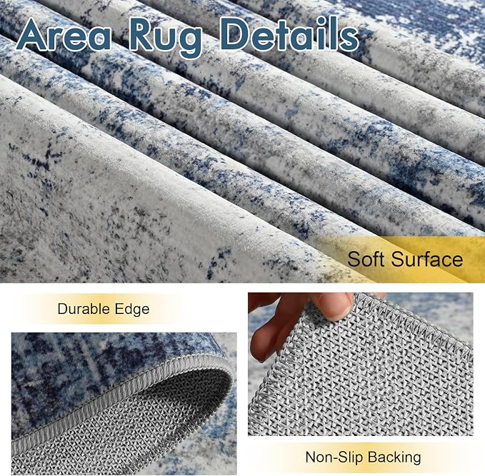 2x6 Ft Washable Runner Rug, Non-Slip Low Pile Hallway Kitchen Area Rug - Image 7