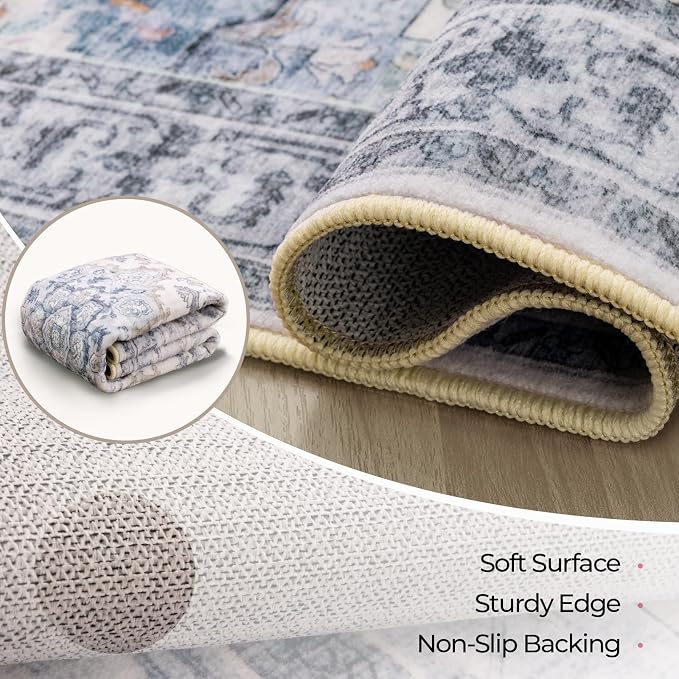 CAPALOCA Machine Washable Rugs Nursery Rug Sq8ft Cute Girl Non Slip Low Pile - Image 4