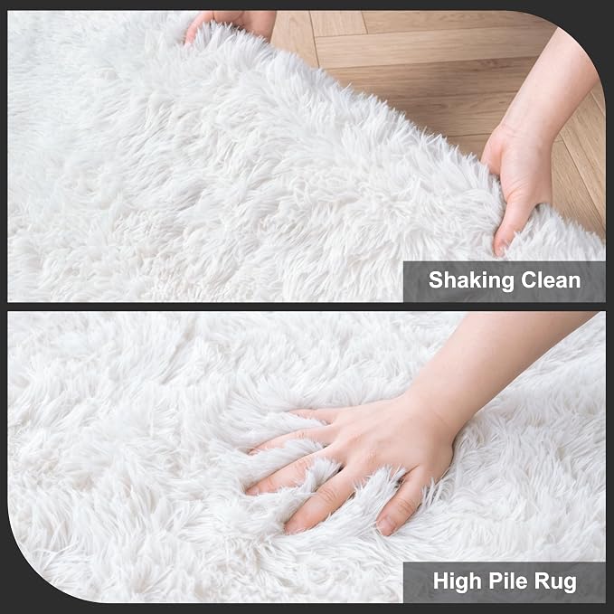 Shag Area Rugs for Bedroom Living Room, 5X8 Ultra Soft White Fluffy Area Rugs - Image 5