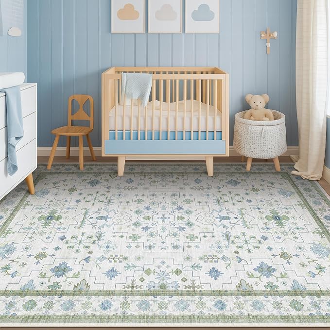 Green and Blue Kids Rugs for Bedroom 5x8 - Image 6