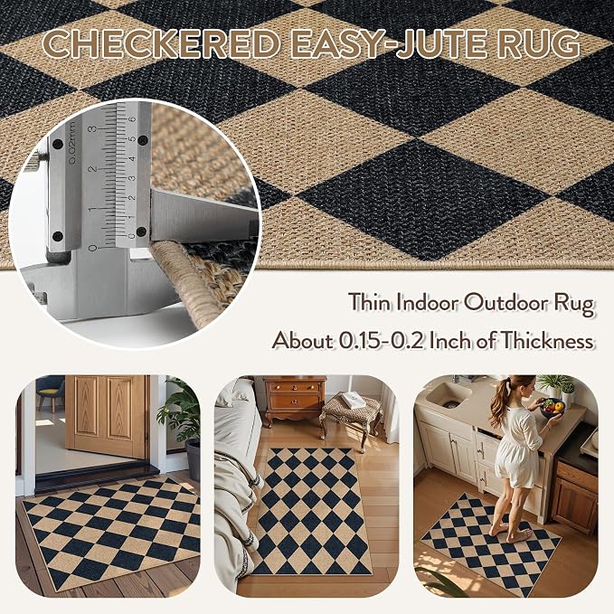 Lahome Checkered Easy Jute Non Slip Front Door Mat, 2x3 Kitchen Rug Neutral - Image 5