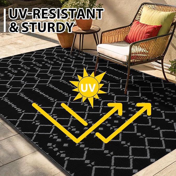 Smiry Outdoor Rug 6x9 ft, Waterproof Reversible Plastic Straw Rugs, Boho - Image 5