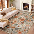 RELEANY Floral 9x12 Area Rugs Washable Print Boho Cute Carpet Non Slip Flower by RELEANY