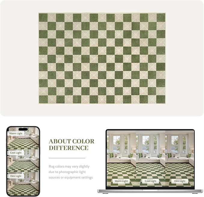 5x8 Checkered Washable Area Rug, Non-Slip Farmhouse Checkerboard Carpet - Image 8