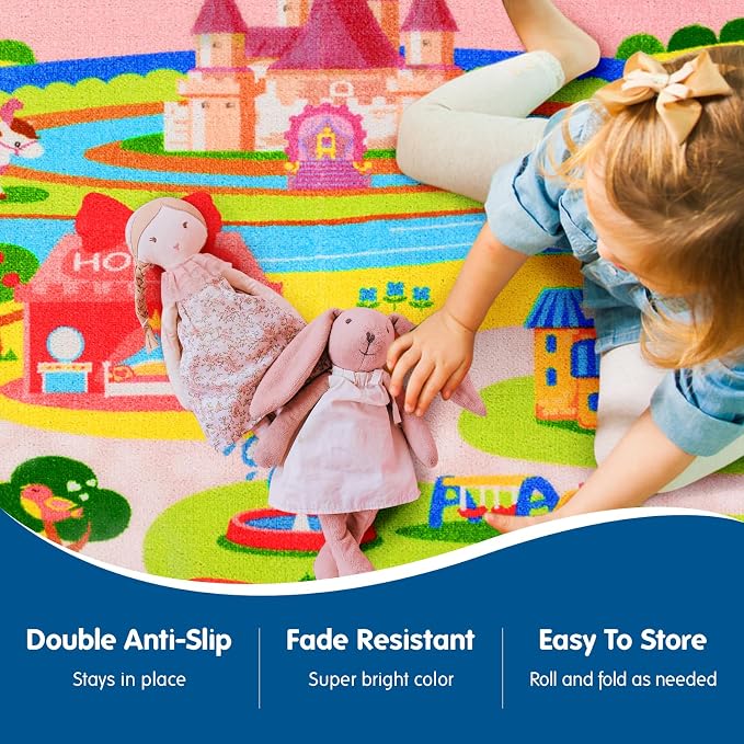 Booooom Jackson Enchanting Kids Pink Castle Rug - Image 3