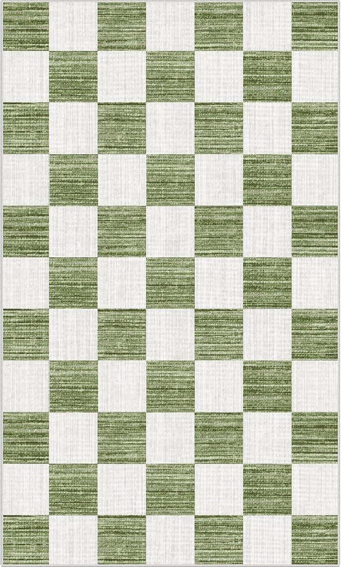 Green White Checkered Entry Rug - Image 7