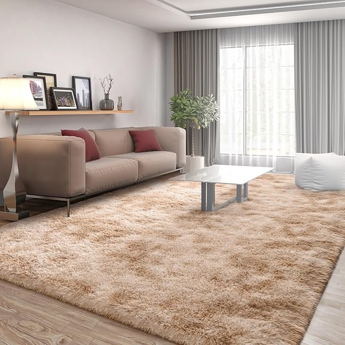 FlyDOIT Large Area Rugs for Living Room, 5x8 Feet Tie-Dyed Beige Shaggy Rug - Image 2