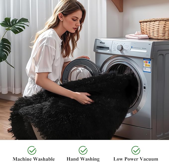 KICHOWUA 4x6 Black Fluffy Shag Rug - Image 6