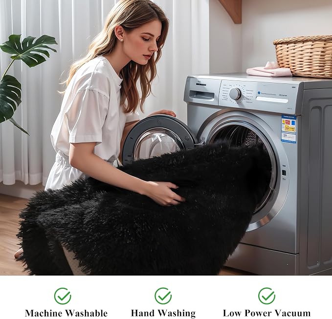 Black Fluffy 9x12 Large Area Rugs - Image 5