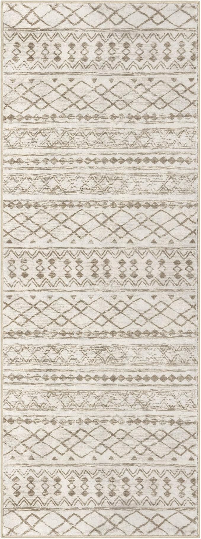 KUTA Moroccan Washable Runner Rug 2.6x8, Non-Slip Vintage Beige Boho Hallway - Image 8