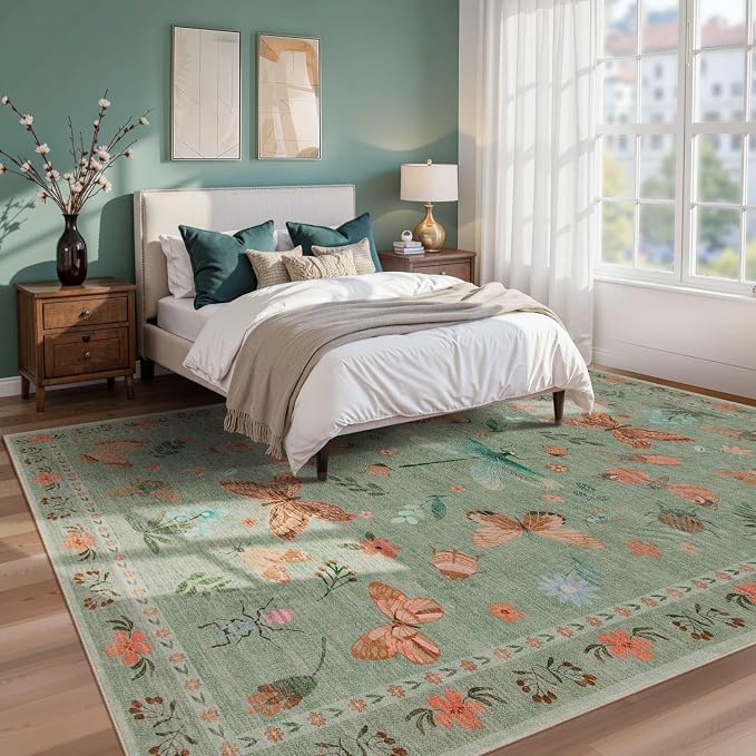 Rugxara Floral Rug for Living Room Bedroom, 8x10 Area Rugs, Large Non Slip Low - Image 2