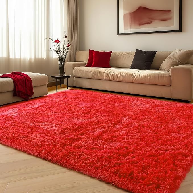 ONASAR Red Rugs for Living Room Bedroom, 5x8 Fluffy Bedside Area Rug, Soft - Image 4