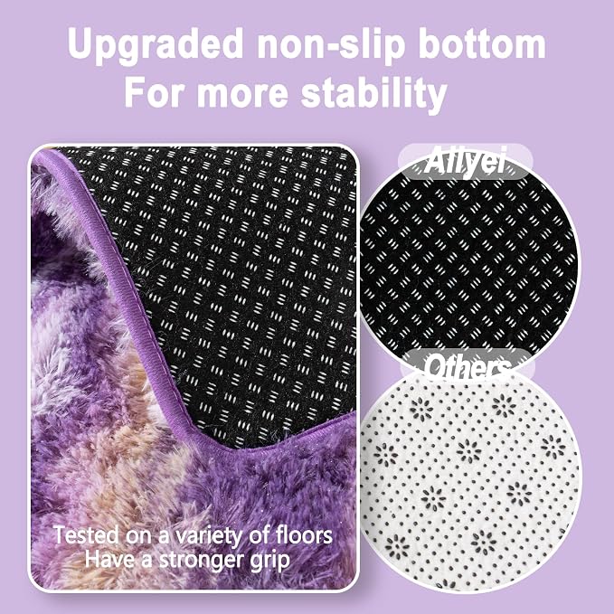 Soft Runner Rugs for Bedroom Hallways, 2x4 Abstract Purple Fluffy Shag Throw - Image 5