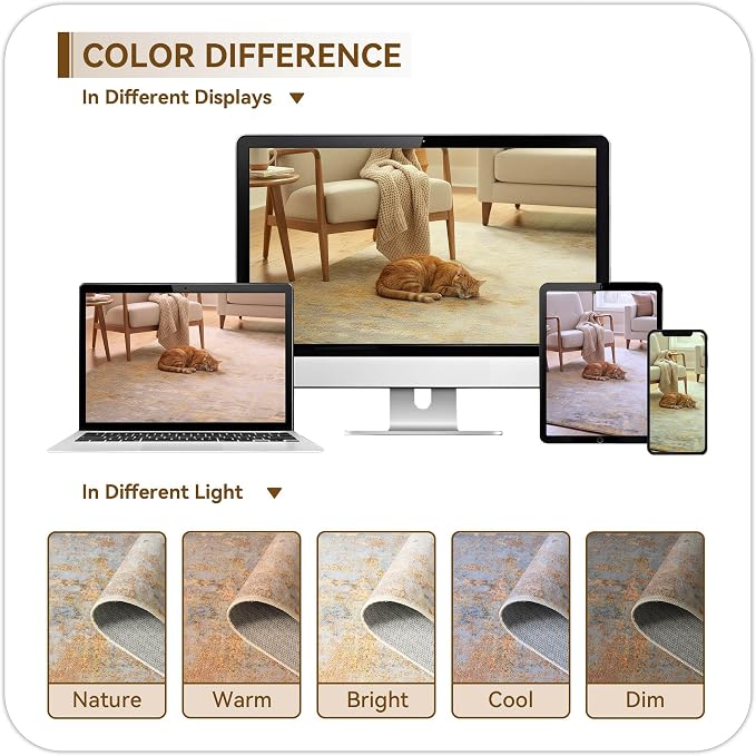 Beige Gold Washable Rug 6x9 Area Rugs - Image 8