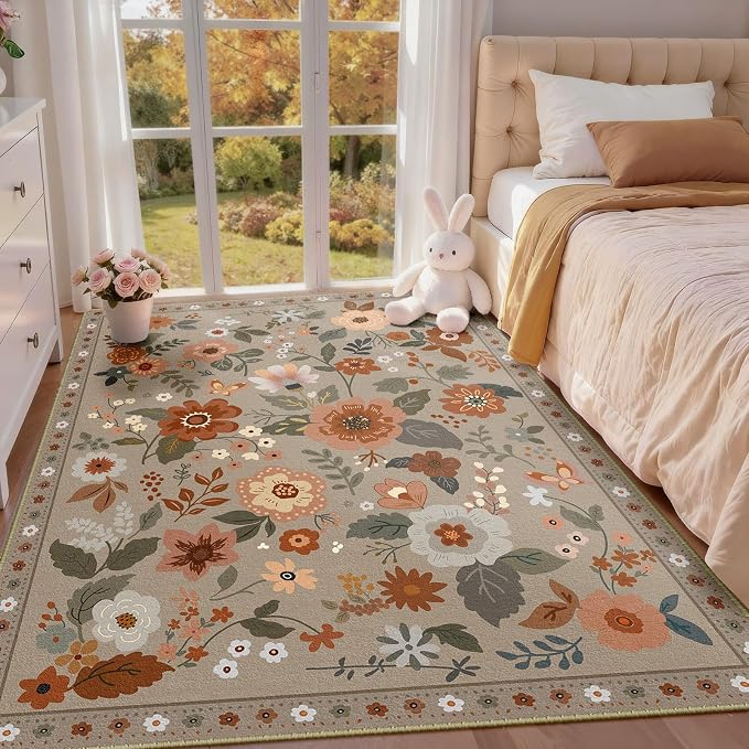 RELEANY Floral 5x7 Area Rugs Washable Print Boho Cute Carpet Non Slip Flower - Image 2