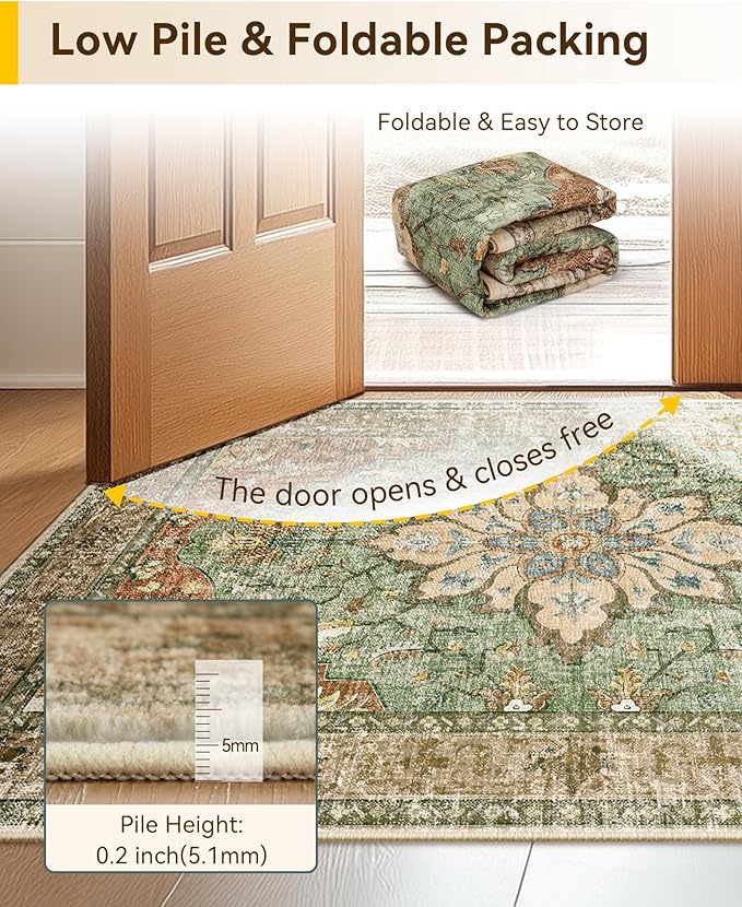 RELEANY Area Rugs 7'x9' Washable Non-Slip, Floral Vintage Distress Medallion - Image 4
