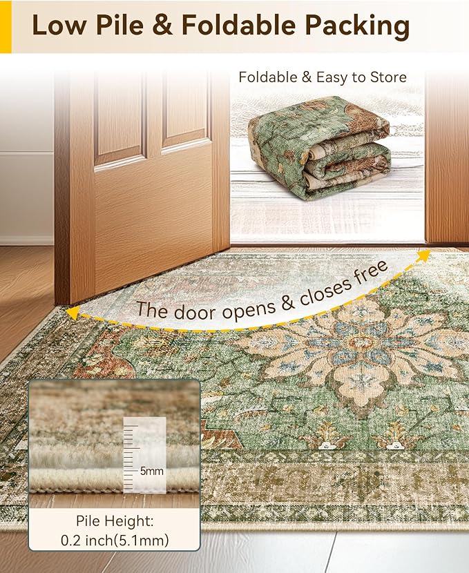 RELEANY Area Rugs Runner 2'6"x8' Washable Non-Slip, Floral Vintage Distress - Image 7