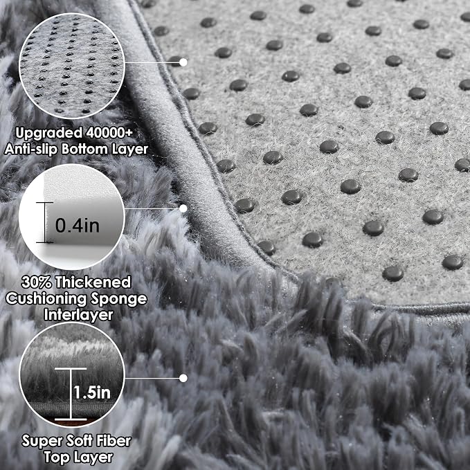 ONASAR 7x9 Area Rugs for Living Room Bedroom, Large Fluffy Grey and White Throw - Image 4