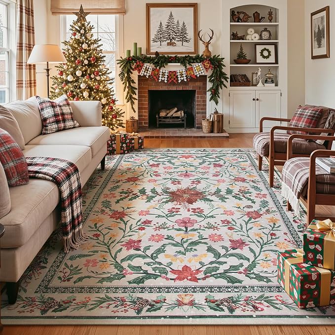 Wonnitar Christmas Rug for Living Room, Christmas Home Decor 8x10 Washable Rug by Wonnitar