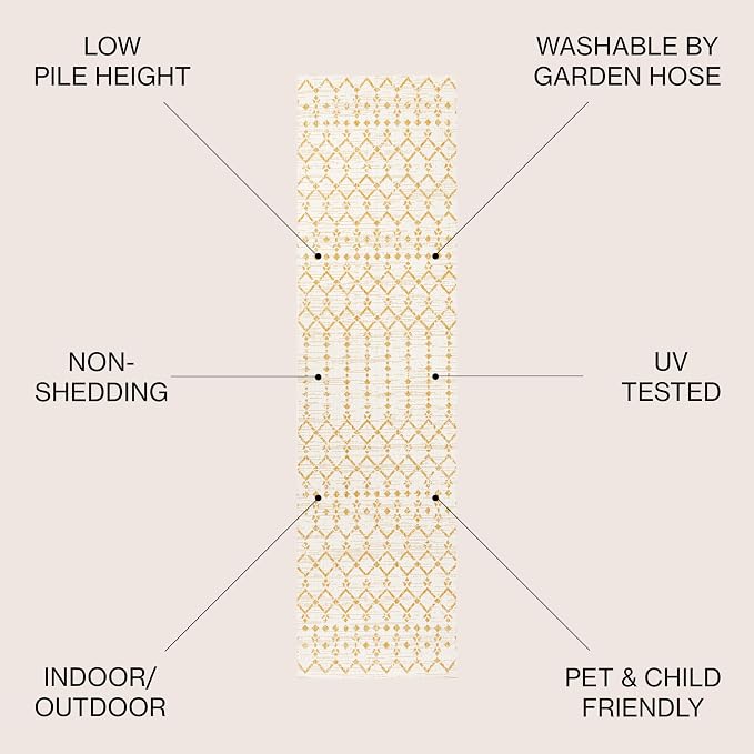 JONATHAN Y Moroccan Geometric Indoor Outdoor Runner Rug 2X8 Cream/Yellow - Image 2