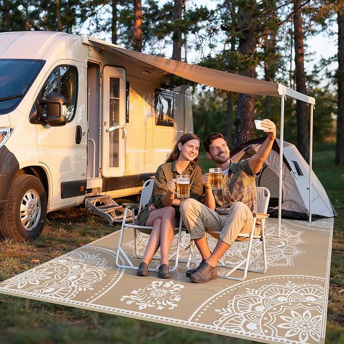 Pauwer Waterproof Outdoor Rug 8x10, Reversible Plastic Straw Patio Camping Rug - Image 7