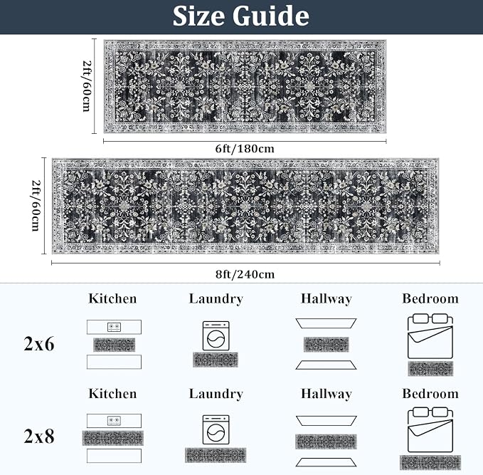 Yamaziot Washable Runner Rug 2x8 – Non Slip Boho Floral Hallway Runner Rug - Image 2