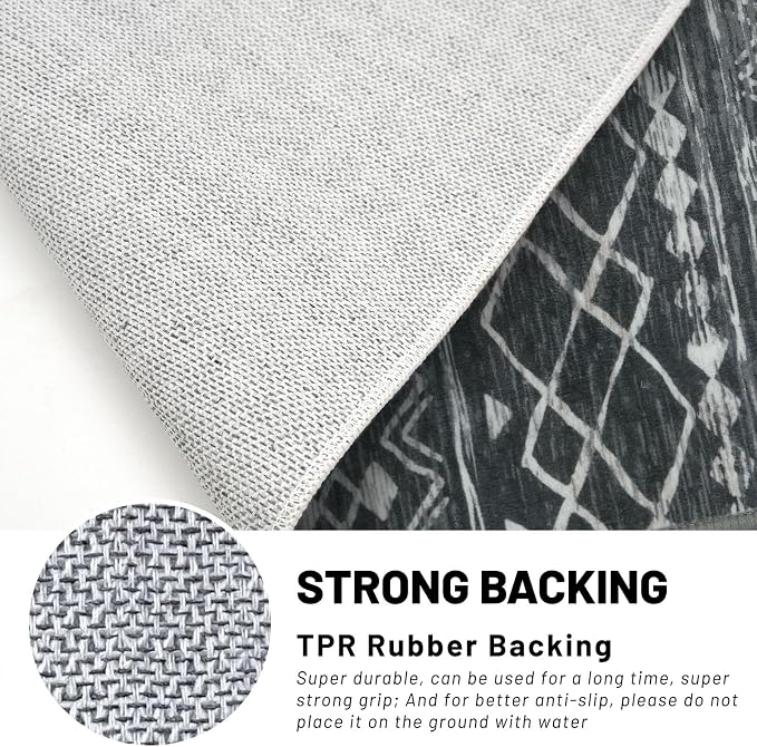 KUTA Washable Non-Slip Rugs for Entryway 2x3, Dark Grey Beige Moroccan Boho - Image 6