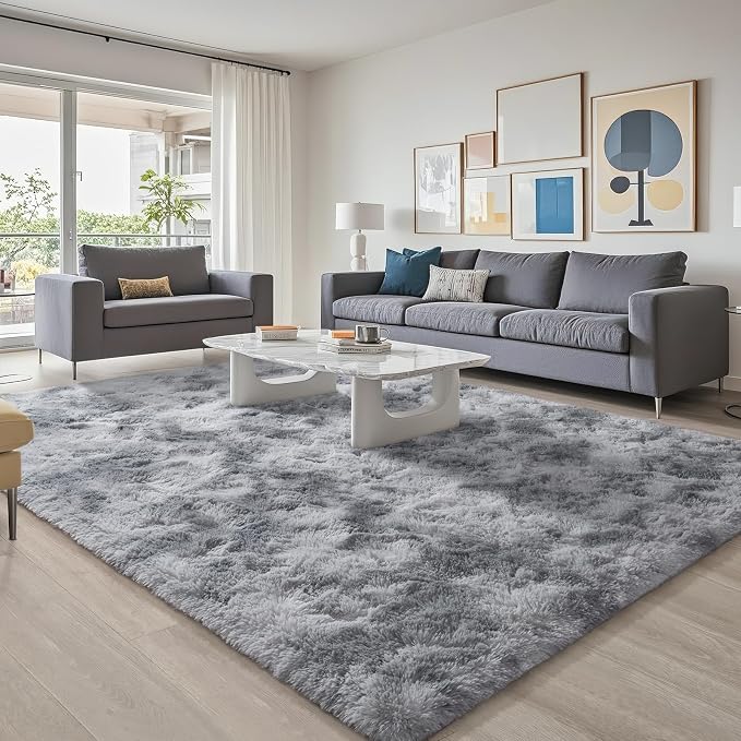 BENRON Fluffy Rugs for Living Room 5x8 Tie-dye Grey, Washable Large Area Rugs - Image 4