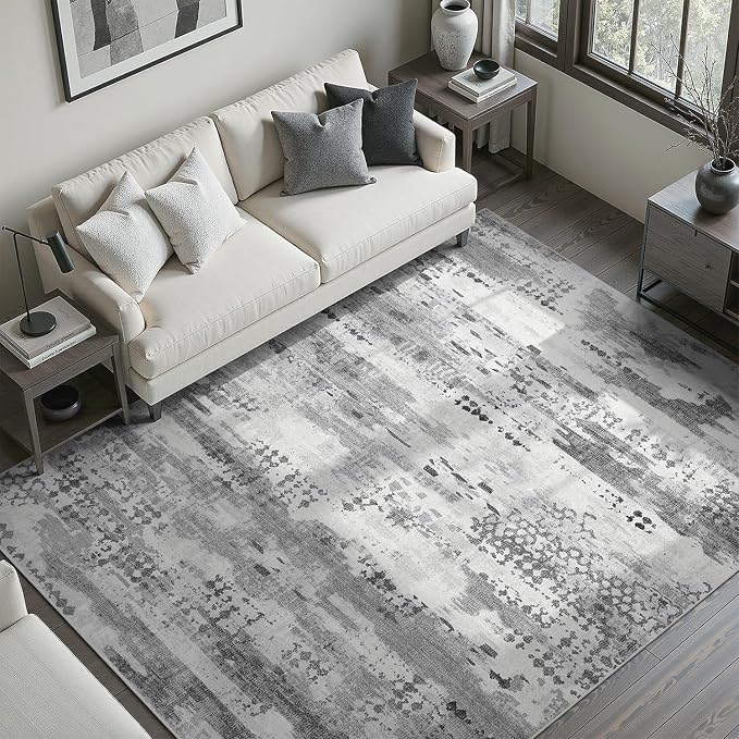 DCX Abstract Area Rug 5x7, Washable Gray Modern Rug - Image 2