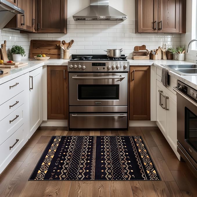 SERISSA 2x3 Rugs for Entryway, Washable Non-Slip Black and Gold Small Area Rug - Image 2
