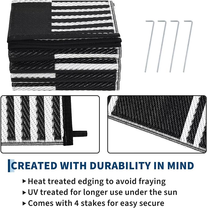 Garvee Waterproof Outdoor Rug 8x10, Checkered Foldable Plastic Straw Patio - Image 4