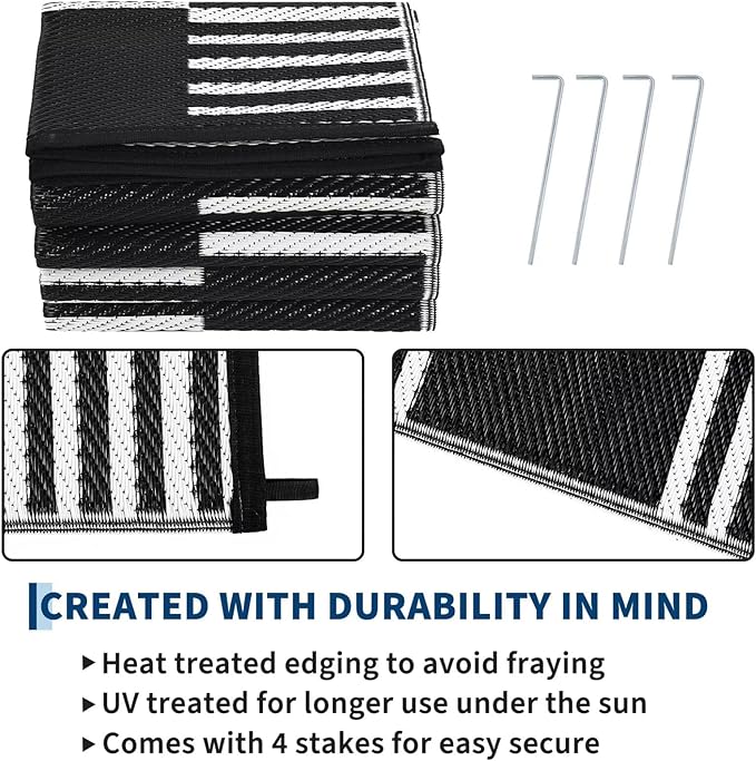Garvee Waterproof Outdoor Rug 6x9, Checkered Foldable Plastic Straw Patio - Image 4