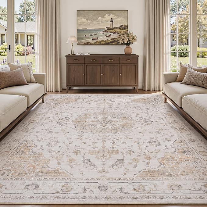 PADOOR 5X7 Area Rug, Rugs for Living Room, Soft Beige Rugs for Bedroom by PADOOR
