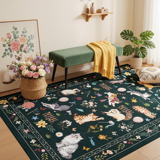 Unirea 4x6 Black Cat Area Rug for Bedroom, Living Room, Medium Washable Kids Rug - Image 7