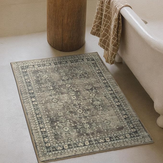 Lessymo Small Area Rugs 2x3 ft, Vintage Brown Machine Washable Rug - Image 7