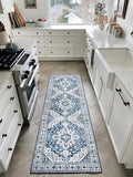 Moynesa Blue Vintage Floral Medallion Runner Rug, Machine Washable, Pet Friendly by Moynesa
