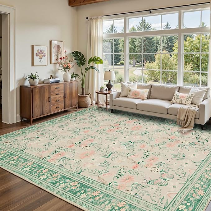 Rugxara Floral Rug for Living Room Bedroom, 8x10 Washable Rug, Large Non Slip by Rugxara