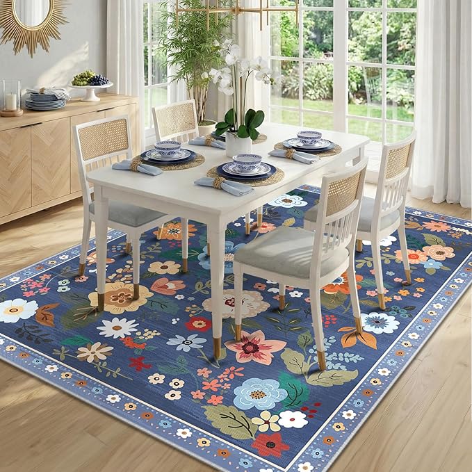 RELEANY Floral 5x7 Area Rug Machine Washable Soft Print Boho Carpet Non Slip - Image 9
