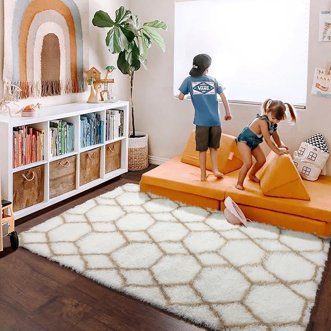 ONASAR 7x9 Area Rugs for Living Room Bedroom, Large Fluffy White and Beige - Image 8
