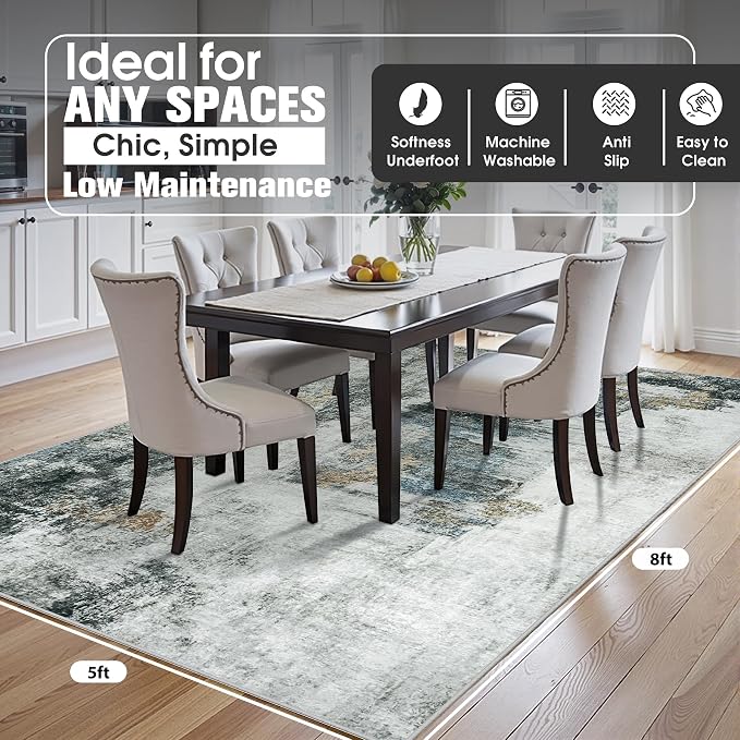 5x8 Area Rugs for Living Room Rug Washable: Abstract Rug for Dining Room - Image 2