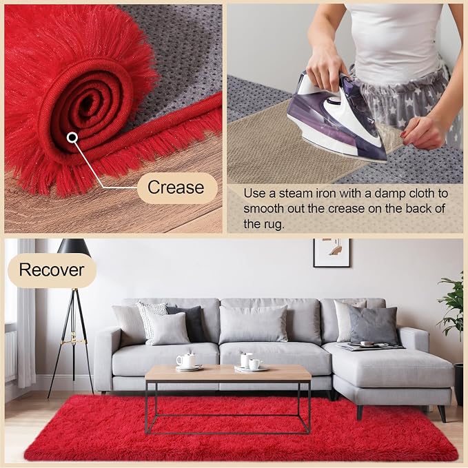 Mugorn Red Rugs for Living Room, 5x7 Large Fluffy Area Rugs for Bedroom - Image 2